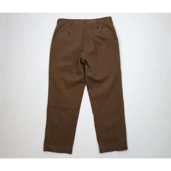 Vintage 90s Ralph Lauren Mens 36x30 Faded Wide Leg Chino Pants Brown Cotton